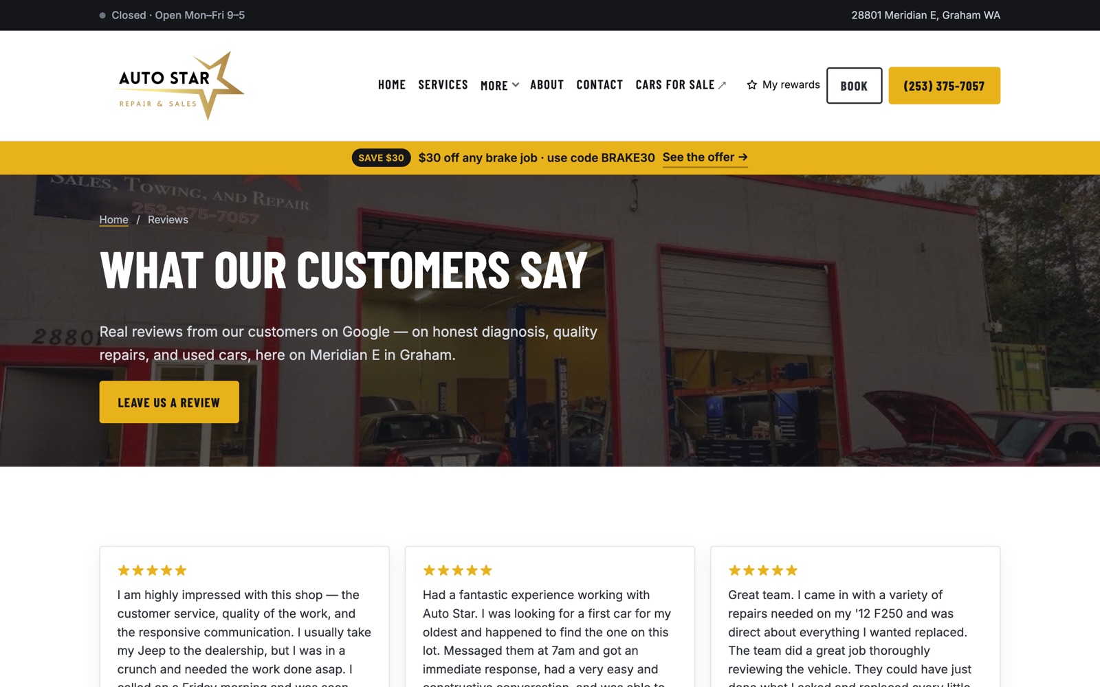 Reviews page