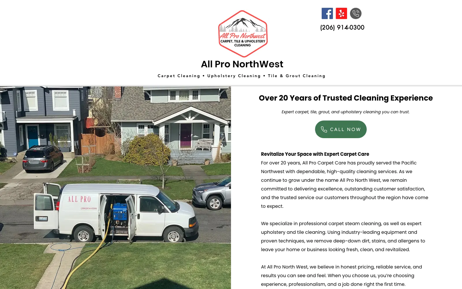 The old All Pro NorthWest Carpet Care home page