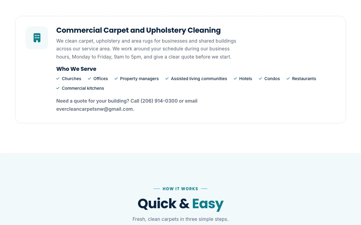 The commercial cleaning section on the Everclean services page