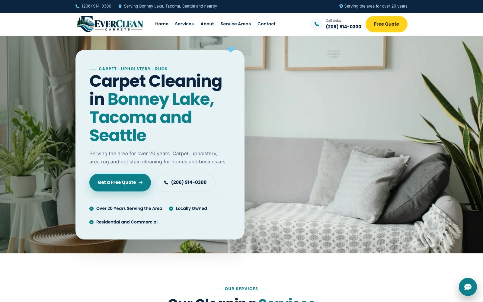 Everclean Carpets home page on desktop