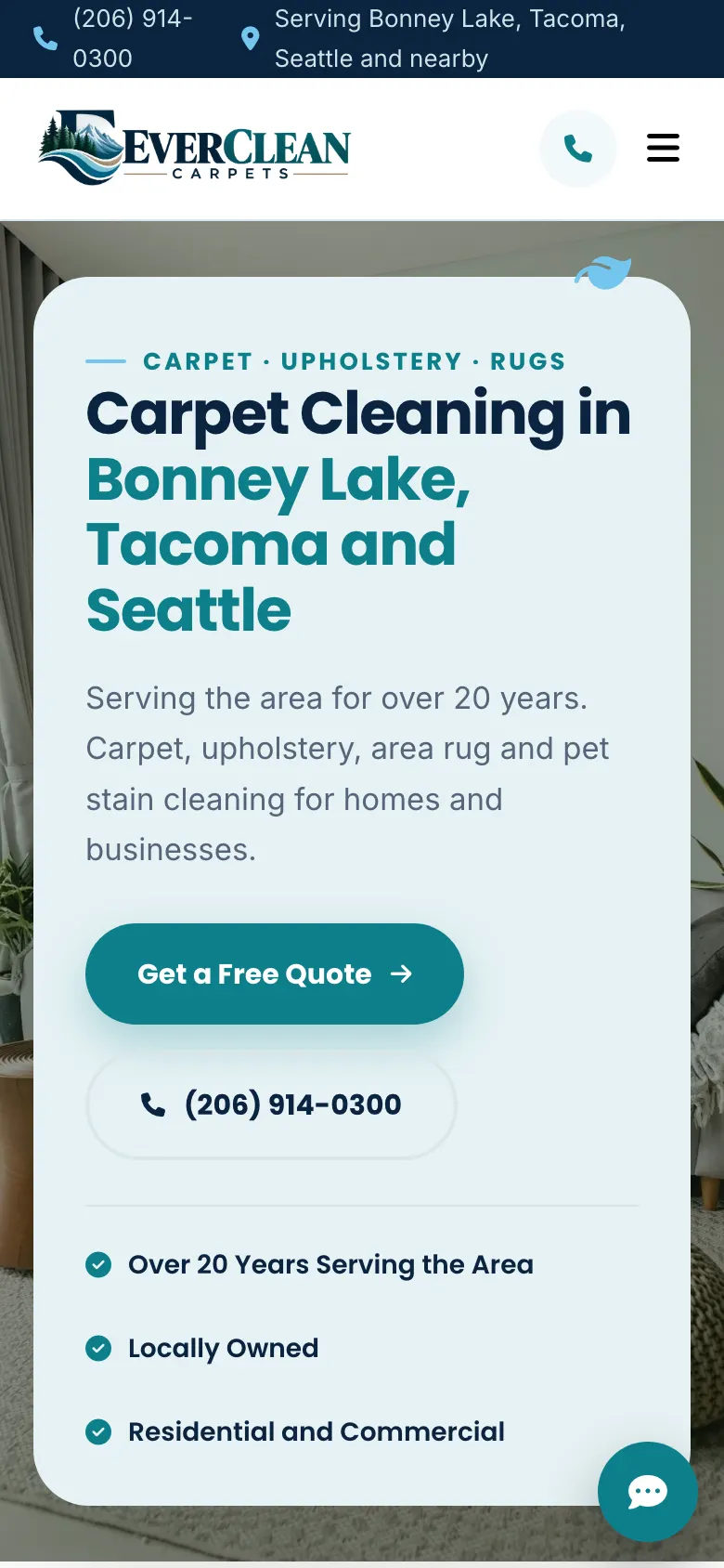 Everclean Carpets home page on a phone