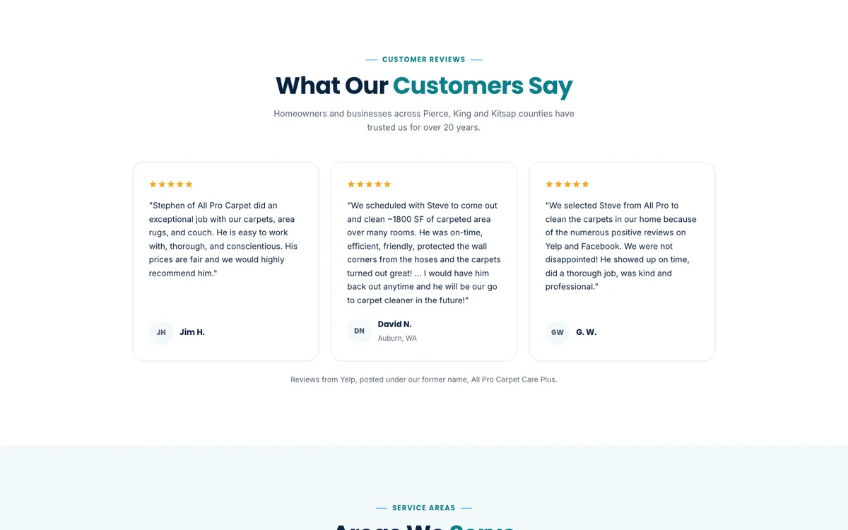 Customer reviews on the Everclean home page
