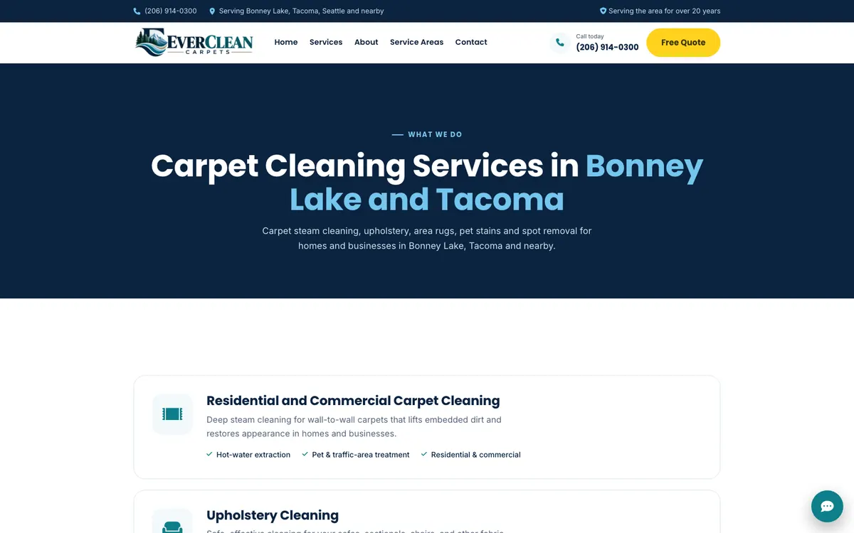 The Everclean services page