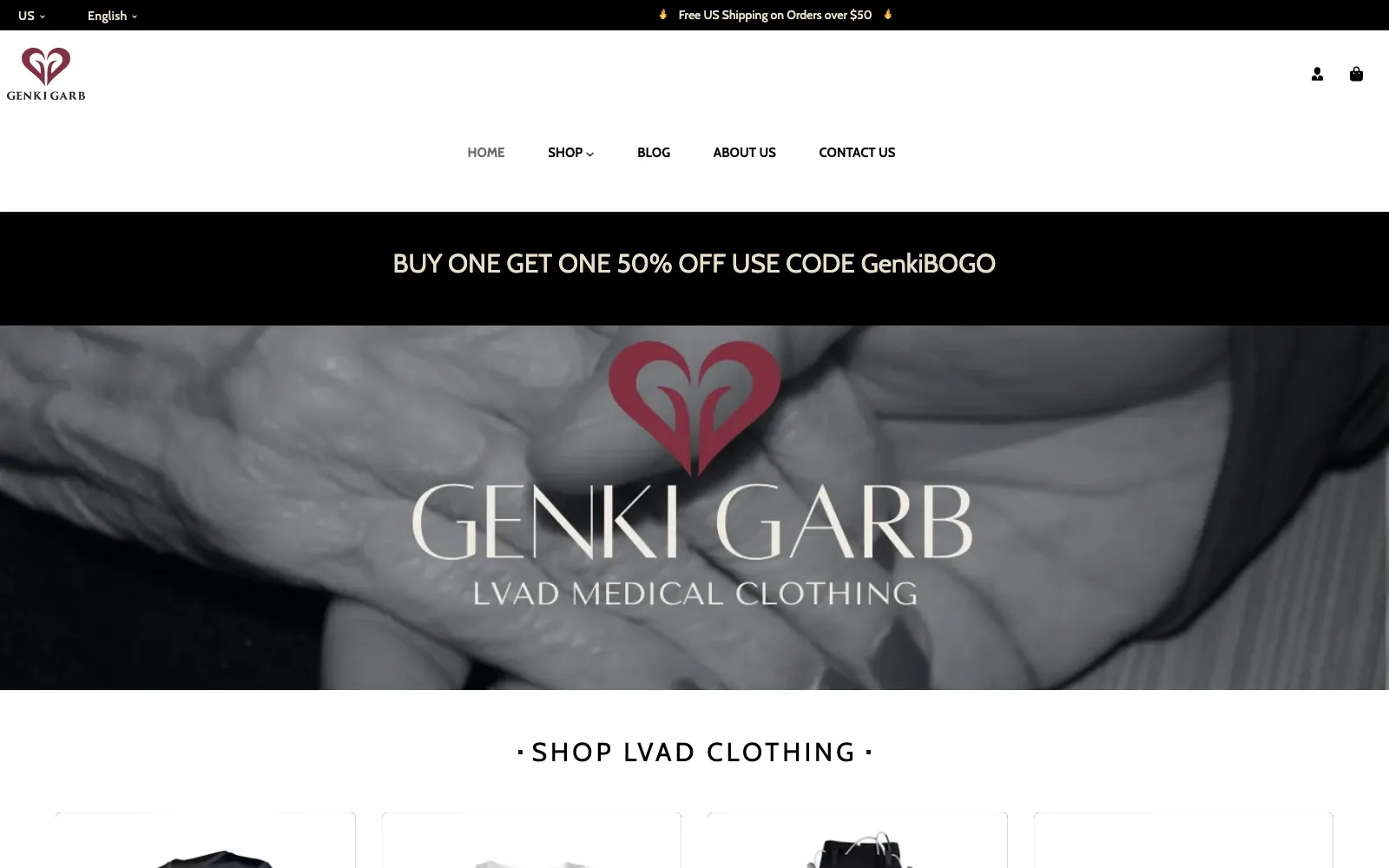 Genki Garb online store home page on desktop