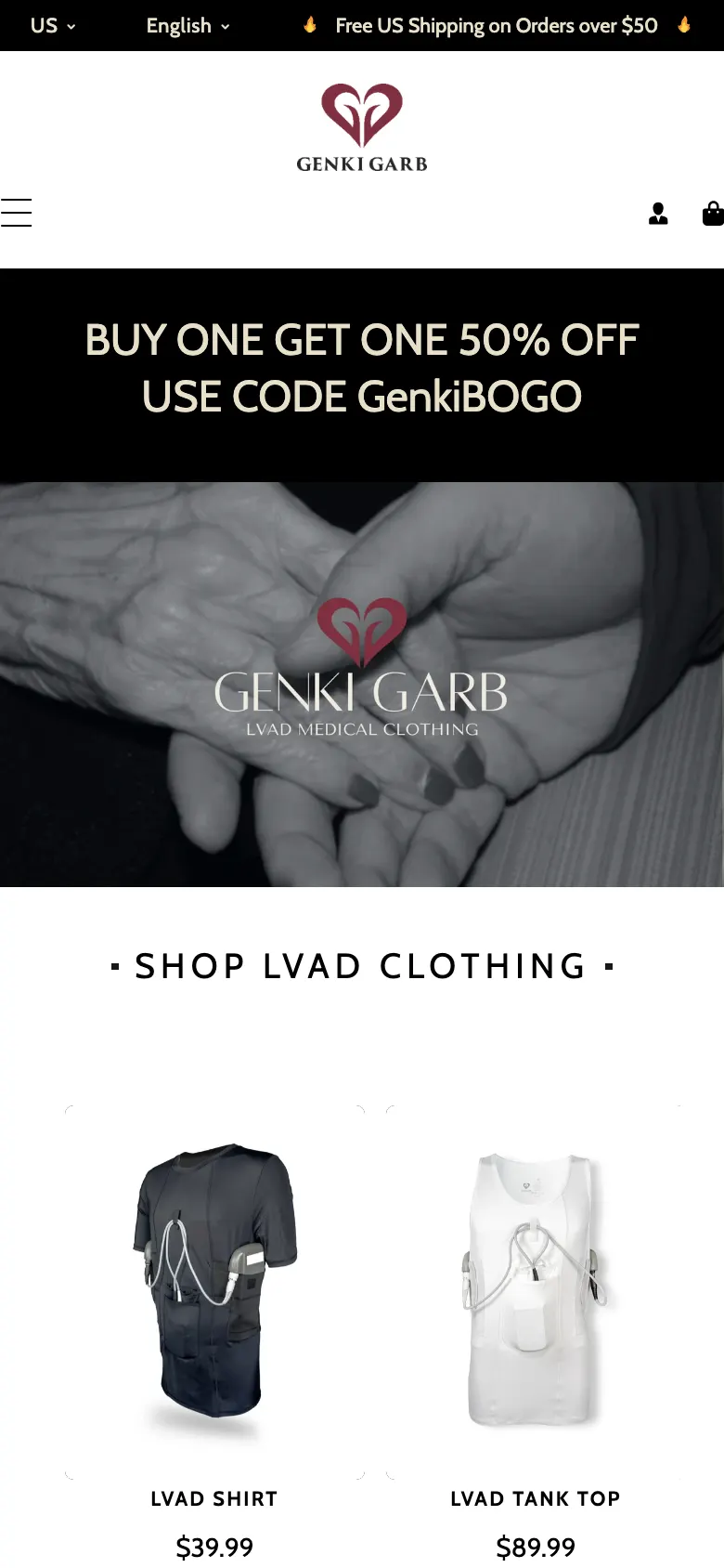 Genki Garb online store home page on a phone