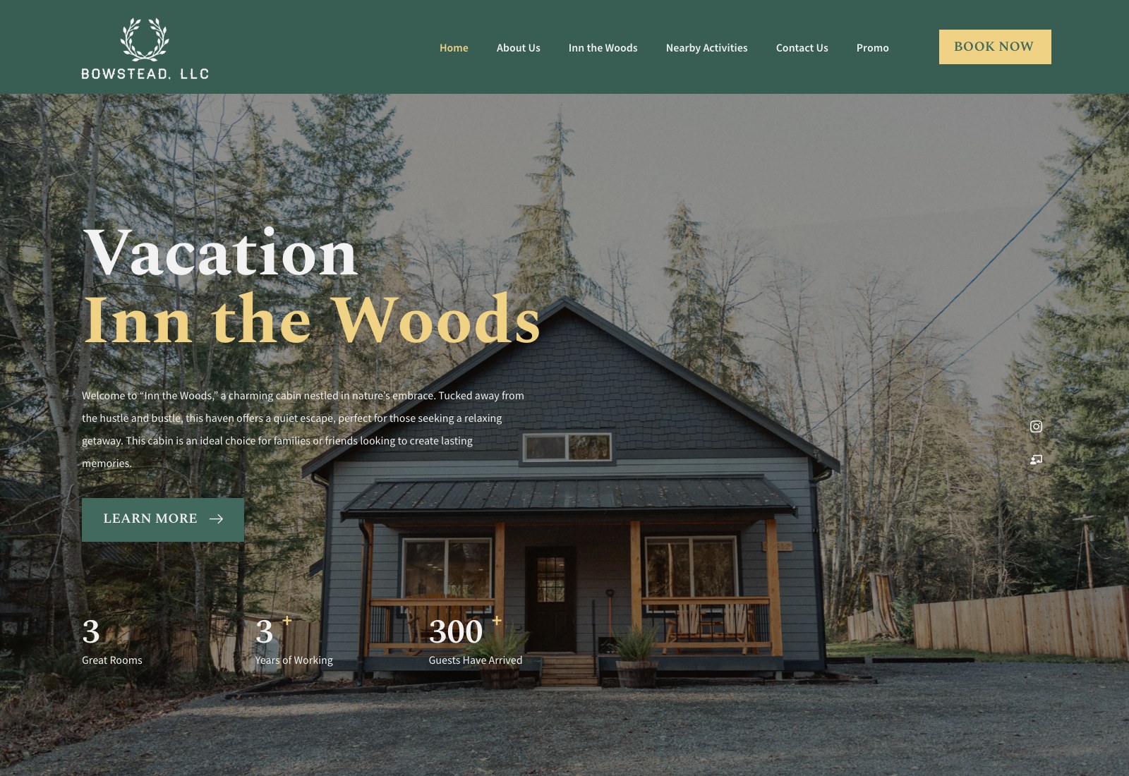 The Inn the Woods website (bowsteadllc.com) on desktop