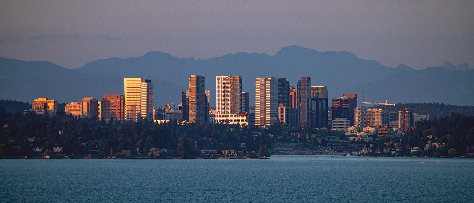 Downtown Bellevue, Washington skyline at sunset